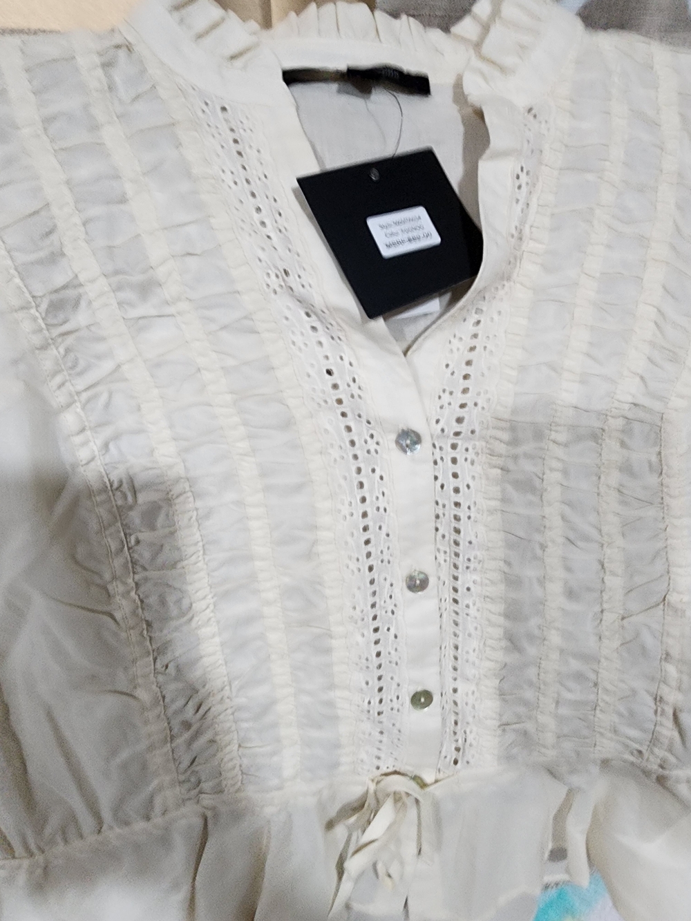 Marc New York Cream Pintuck Ruffled Peplum Blouse L New 100 % Cotton - Picture 4 of 7